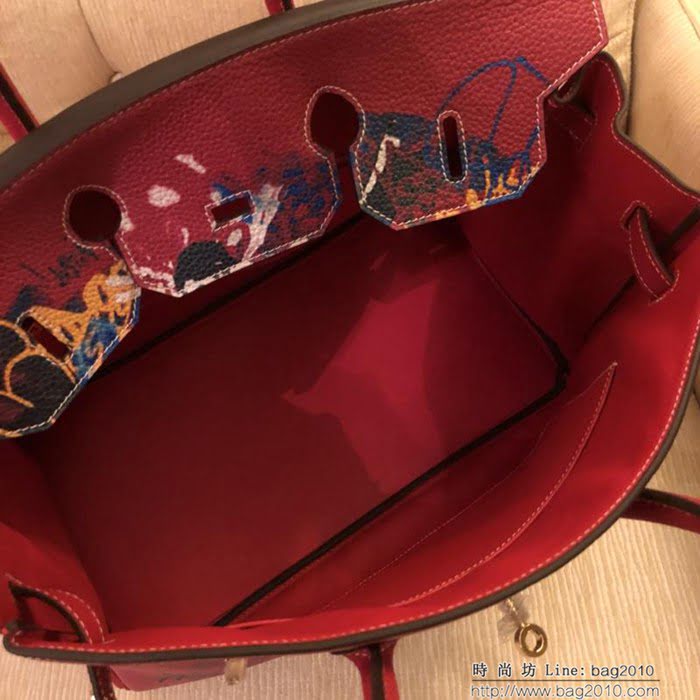 HERMES愛馬仕 Birkin鉑金包 頂級蕾絲拼接皮 Togo彩繪 完美手工 時尚手提包  Ama1041